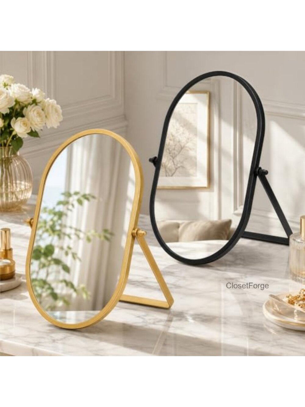 Tabletop Makeup Mirrors 2 Pack Adjustable 180 Degree Tilt Vanity Mirror